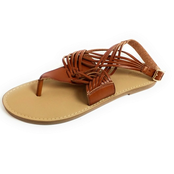 Brown Cross Strappy Flat Sandals New Johanna - Picture 2 of 2